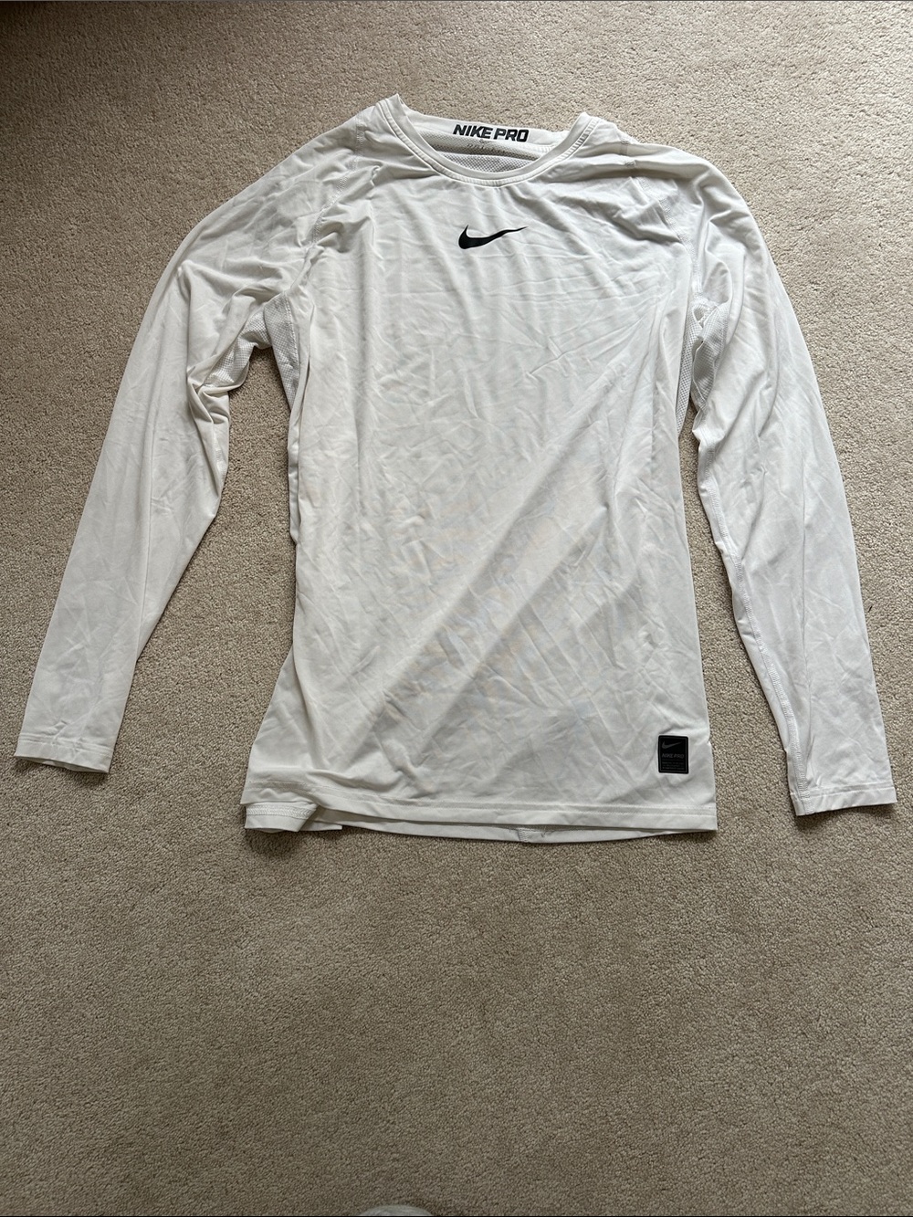 Nike White Long-Sleeve Pro Performance Shirt